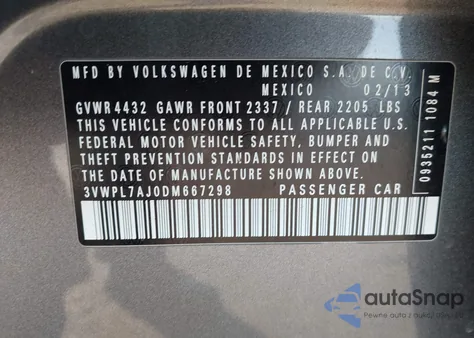 2013 Volkswagen Jetta Sportwagen 2.0L Tdi from USA, damaged, VIN 3VWPL7AJ0DM667298